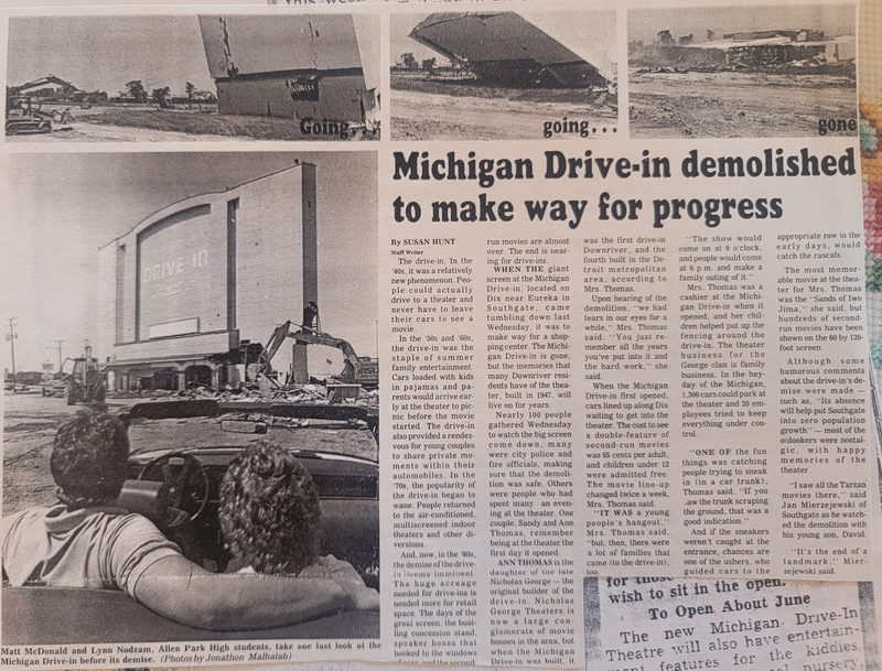 Michigan Drive-In Theatre - From Southgate Historical Society - Aco Blair (newer photo)